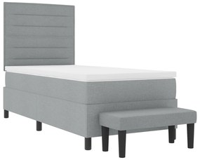 Cama Box Spring com Colchão &amp; Banco Cinzento-Claro 90x200 cm Tecido