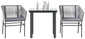 Conjunto jantar jardim 3 peças almofadas vidro vime cinzento PE