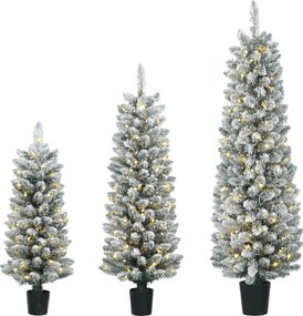 HOMCOM Conjunto de 3 árvores de Natal flocadas com LED, finas, com ramos em PVC, 90/120/150 cm | Aosom Portugal