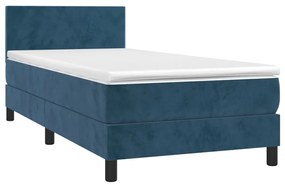 Cama box spring c/ colchão/LED 90x200 cm veludo azul-escuro