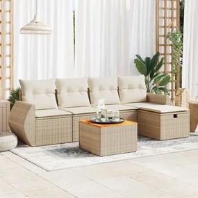 vidaXL 6 pcs conjunto de sofás p/ jardim com almofadões vime PE bege