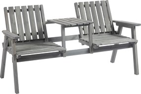 Outsunny Banco de jardim com mesa, conjunto de assentos, mobiliário para jardim, com furo para guarda-sol, banco, 2 cadeiras, madeira maciça, Cinza, 152 x 70 x 83 cm | Aosom Portugal