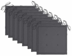 Cadeiras de jardim c/ almofadões antracite 8 pcs teca maciça