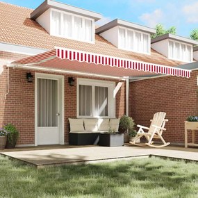 Toldo Retrátil Manual Listrado Vermelho e Branco 450x300 cm