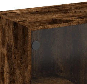 Armário de apoio c/ portas vidro 68x37x75,5 cm carvalho fumado