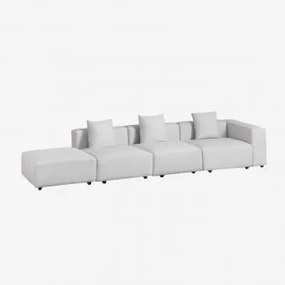 Sofá Modular De Canto Direito De 3 Peças Com Braço Alto E Puff (↔︎370 Cm) Bruna Tecido Cinzento Glaciar - Sklum