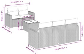 6 pcs conjunto sofás de jardim c/ almofadões vime PE preto