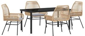 Conjunto de Jantar de Jardim 5 Peças com Almofadas Marrons em Rattan