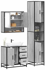 3 pcs Conjunto móveis casa de banho madeira proc. cinza sonoma