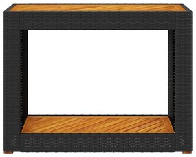 Mesa de jardim com tampo de madeira 100x40x75 cm vime PE preto