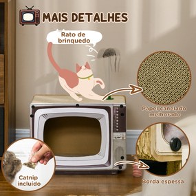 Arranhador de Cartão para Gatos Casa para Gatos em Forma de Televisor com Rato de Brinquedo 43x23x23,5 cm Areia