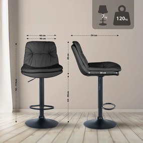 Banco de bar em couro sintético com estrutura preta 92-113 x 46 x 54 cm preto