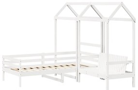 Conj. sofá-cama e banco c/ telhado 80x200cm pinho maciço branco