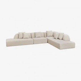 Sofá Modular De Canto Em L De 4 Peças Com Duplo Divã Estofado Cardea Chenille Bege Creme - Sklum