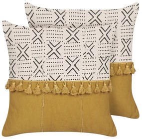 Conjunto de 2 almofadas decorativas branco creme e amarelo mostarda 45 x 45 cm WOODI Beliani