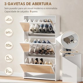 Sapateira Estreita com Espelho para 9 Pares de Sapatos para Corredor Espaços Reduzidos 65x17x114,5 cm Branco