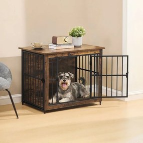 Gaiola para cães, para interior 82 x 55 x 64 cm, até 20 kg, 2 portas, castanho vintage