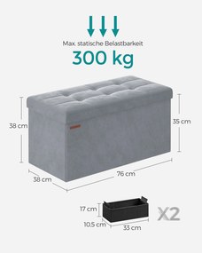 Banco entrada ou quarto arrumação carregável até 300 kg 38 x 76 x 38 cm Cinzento Claro