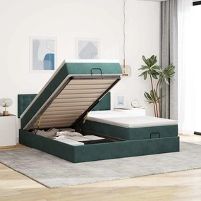 Estrutura de cama otomana com colchão verde escuro Veludo