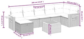 8 pcs conjunto de sofás p/ jardim com almofadões vime PE bege