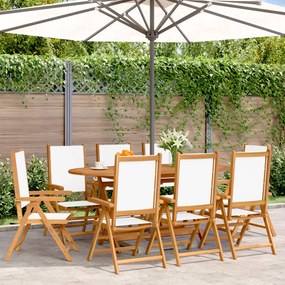 vidaXL Cadeiras jardim reclin. 8 pcs tecido/madeira maciça branco nata