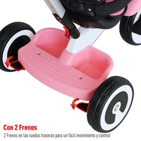 HOMCOM triciclo bebê 4 em 1 s para crianças +18 meses Evolutivo capuz Barra Destacável Controle Parental Brinquedo de aprendizagem Rosa