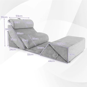 Conjunto de 7 almofadas de espuma viscoelástica ajustáveis para encosto de cama Almofadas de cabeça/pescoço/costas 119 x 59 x 55 cm Cinzento