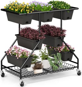 Floreira elevada com rodas 7 caixas de plantação Cestos de arrumação 100 x 56 x 99 cm Preto