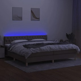 Cama box spring colchão/LED 200x200cm tecido cinza-acastanhado