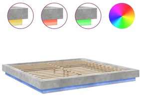 Estrutura cama c/ luzes LED derivados de madeira cinza cimento