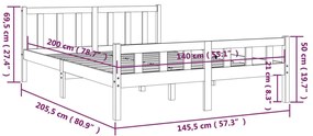 Estrutura de cama 140x200 cm madeira maciça cinzento