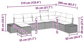 Conjunto de Sofás de Jardim 8 Peças com Almofadas - Cinza Claro em Rat