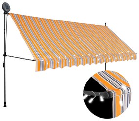 vidaXL Toldo retrátil manual com LED 350 cm amarelo e azul