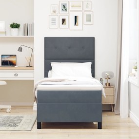 Cama Box Spring vidaXL com Colchão Cinza Escuro 90x200 cm Veludo