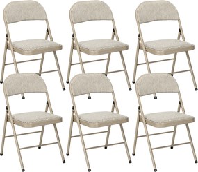 Conjunto de 6 cadeiras dobráveis (MESA NÃO INCLUIDA), cadeiras de jantar portáteis com estrutura em aço, dim. 45 x 46 x 78 cm, bege