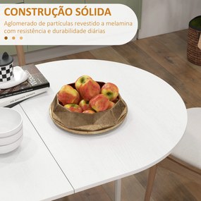 Mesa de Cozinha Dobrável Mesa de Jantar Dobrável Ovalada com Laterais Abatíveis Estilo Moderno 163x80x75 cm Branco