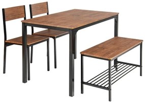 Conjunto de mesa de cozinha com 2 cadeiras e 1 banco Estrutura metálica e estante castanho claro