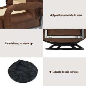 Sofá-cadeira rebatível ajustável em 6 posições com base giratória de 360° para ler e relaxar  61-87 x 55 x 75 cm Castanho