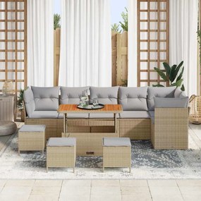 Conjunto de Sofá de Jardim 10 Peças com Almofadas Beigas de Rattan Sin