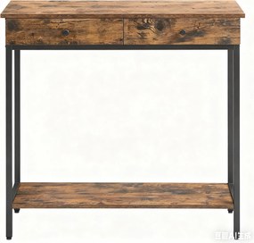 Mesa consola industrial com 2 gavetas 30 x 100 x 80 cm castanho vintage-preto