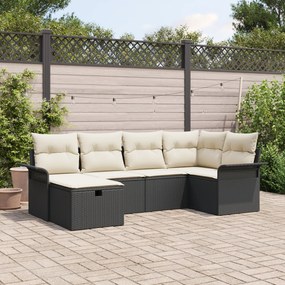 Conjunto de Sofás de Jardim 6 Peças com Almofadas Preto Rattan Poliést