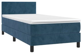 Cama box spring c/ colchão/LED 100x200 cm veludo azul-escuro