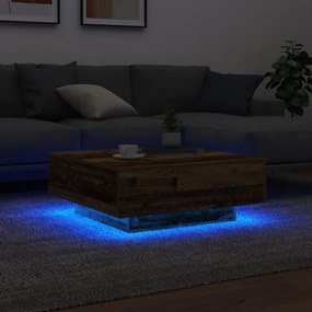 Mesa de Centro vidaXL com Luzes LED Madeira Antiga 80x80x31 cm