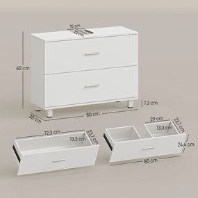 Móvel para Lavatório Pousar (NÃO INCLUIDO) com 2 Gavetas para Lavatório sem Pedestal 80x30x60 cm Branco