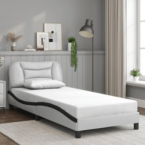 Estrutura cama c/ luzes LED 90x190 cm couro artif. branco/preto