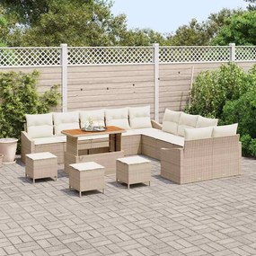 Conjunto de Sofá de Jardim com 14 Peças e Almofadas Bege em Vime Sinté