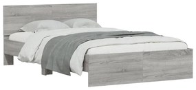 Estrutura cama c/ cabeceira/luzes LED 140x190cm cinzento sonoma