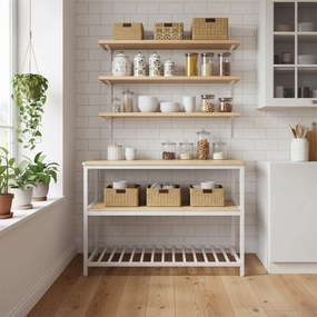 Armario de cozinha com grande bancada 60 x 120 x 90 cm, prateleira para micro-ondas com 3 níveis Cor carvalho + branco