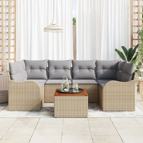 Conjunto de Sofá de Jardim vidaXL com Almofadas Bege Rattan Poliéster