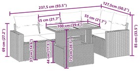 6 pcs conjunto de sofás p/ jardim com almofadões vime PE bege